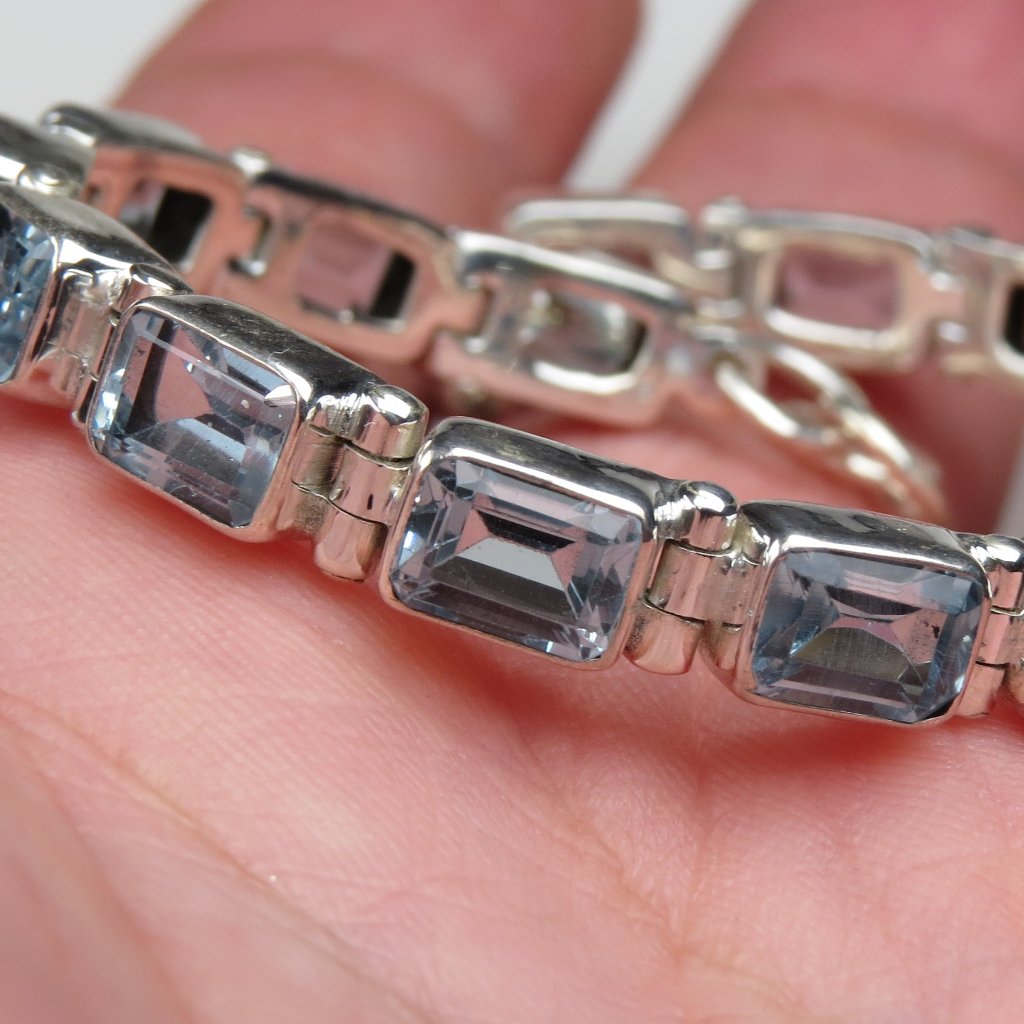 16 Carat Genuine Blue Topaz Sterling Silver Bracelet Hand Crafted